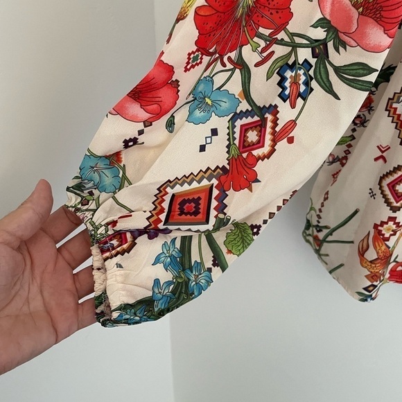 Floral Botanical Print Blouse animal print back long sleeve silky - Picture 5 of 7